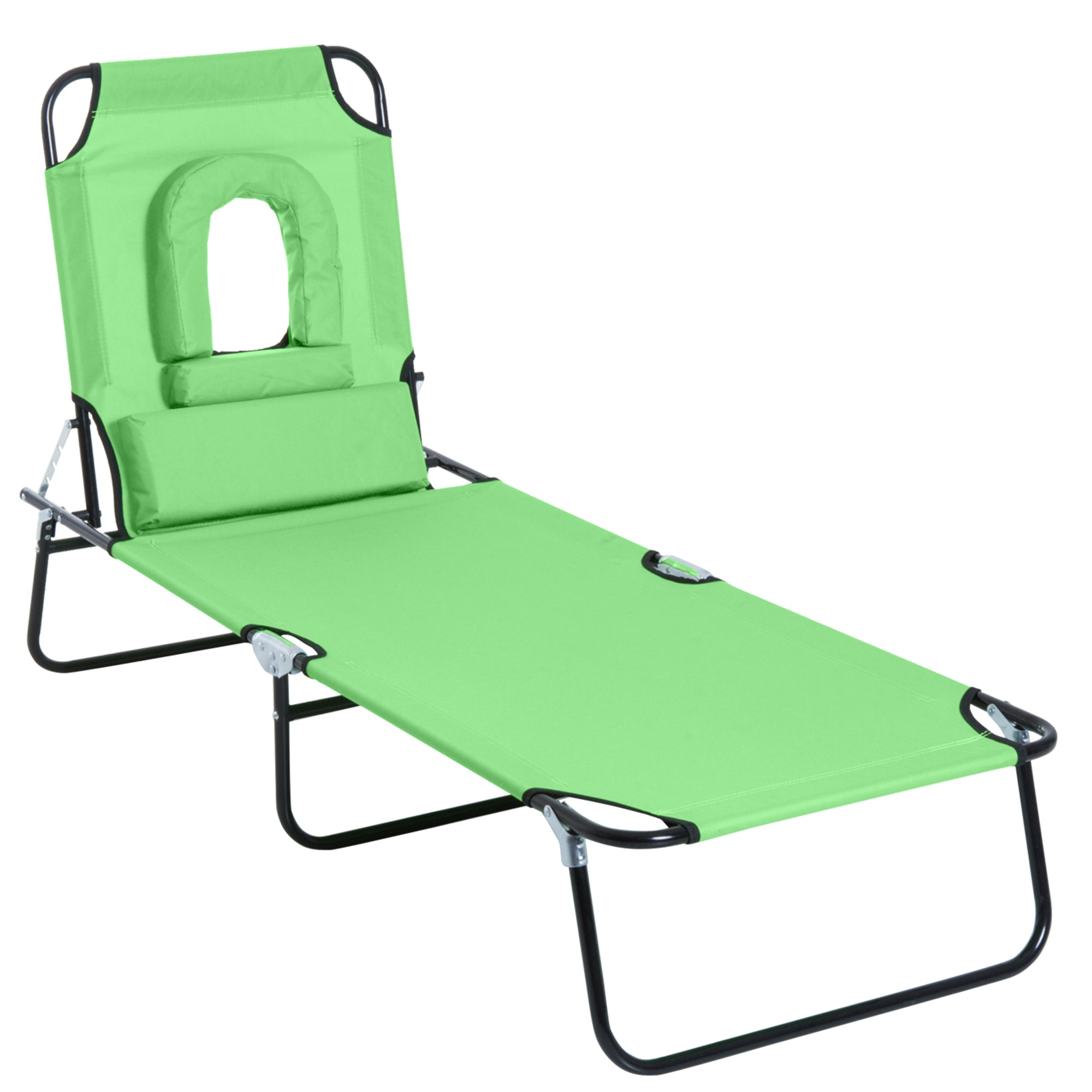 Outsuuny Folding Sun Lounger with Reading Window, Adjustable Backrest, Green