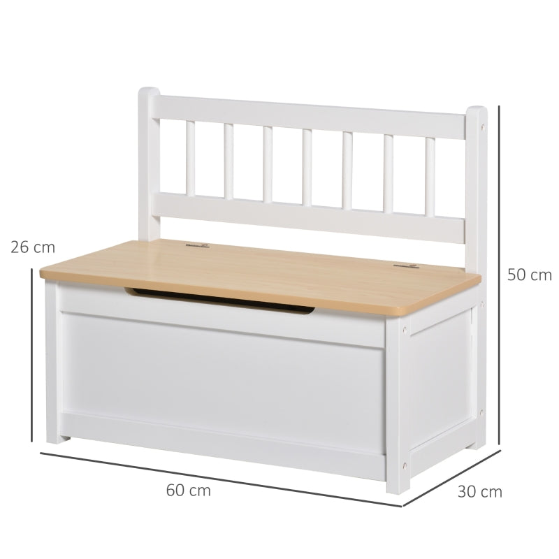 2 In 1 Wooden Toy Box Seat Storage Bench with Safety Pneumatic Rod, White Engineered Wood
