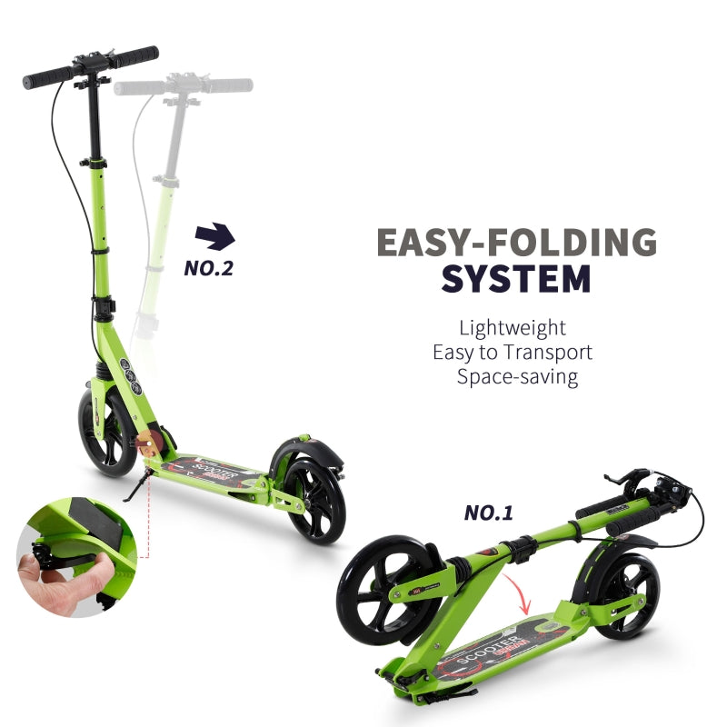 Kick Scooter, Folding Dual Brake Dual Suspension 230mm Wheels, Green