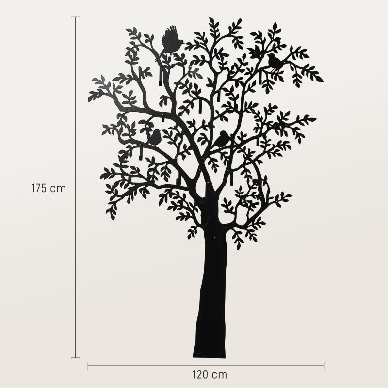 Wall-mounted Coat Rack Tree Design with Birds, Black