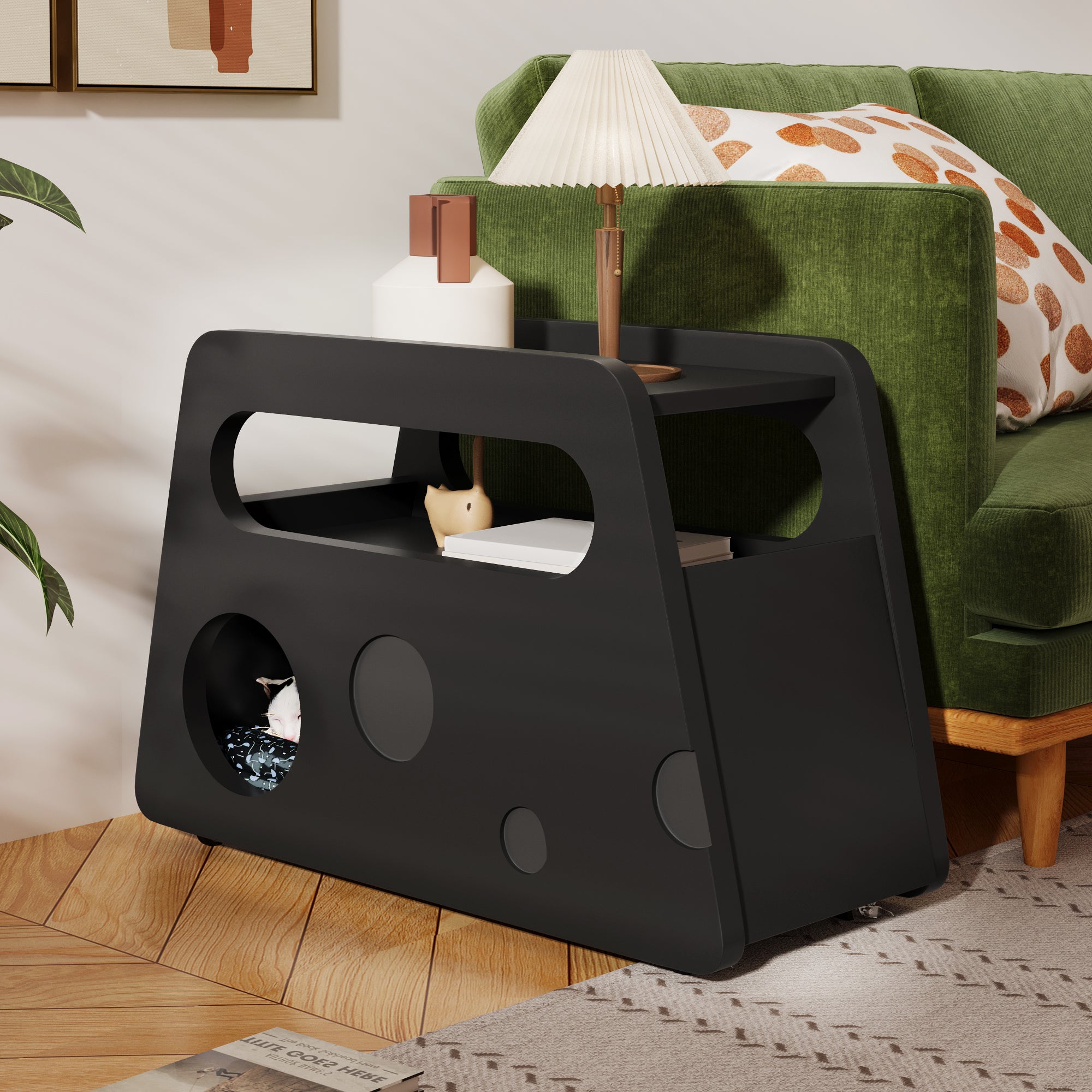 Sideboard, Mobile Space-Saving Side Table, Black