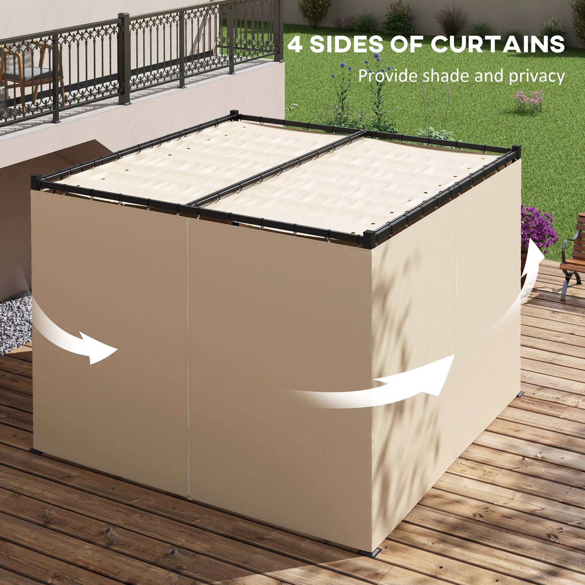 Retractable Pergola 3x3m Garden Gazebo Shelter with Curtains, Beige