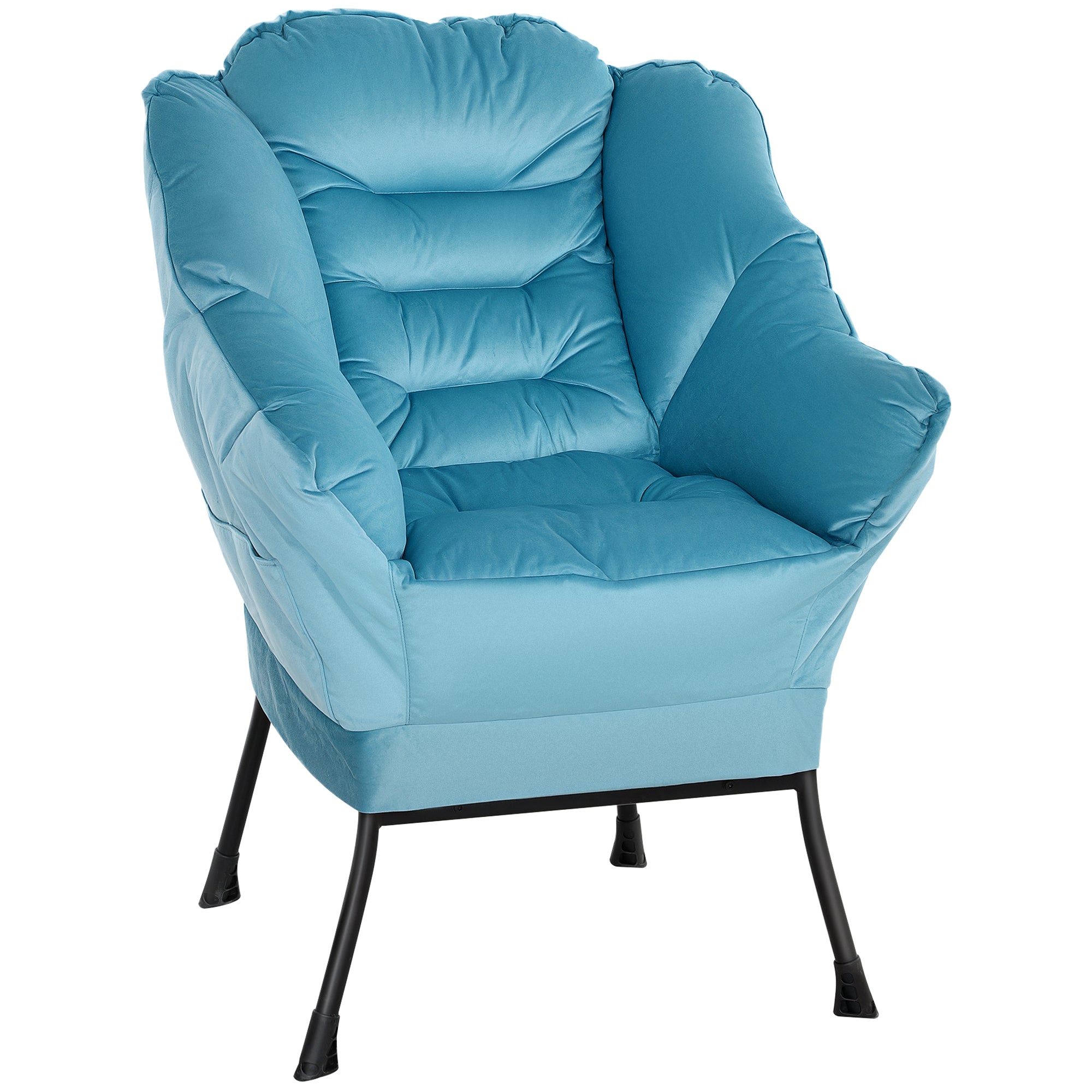 Armchair Lounge Chair, Side Pocket, Steel Legs, Blue