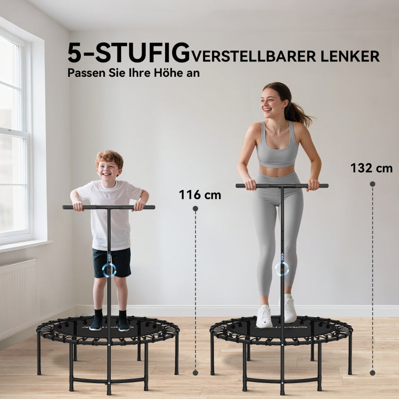 Rebounder Trampoline, 5-Level Adjustable Handle Workout, Black