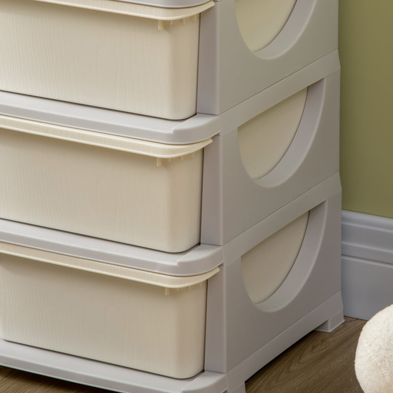 Plastic Storage Box, 6 Drawers, Toy Organizer, Cream White