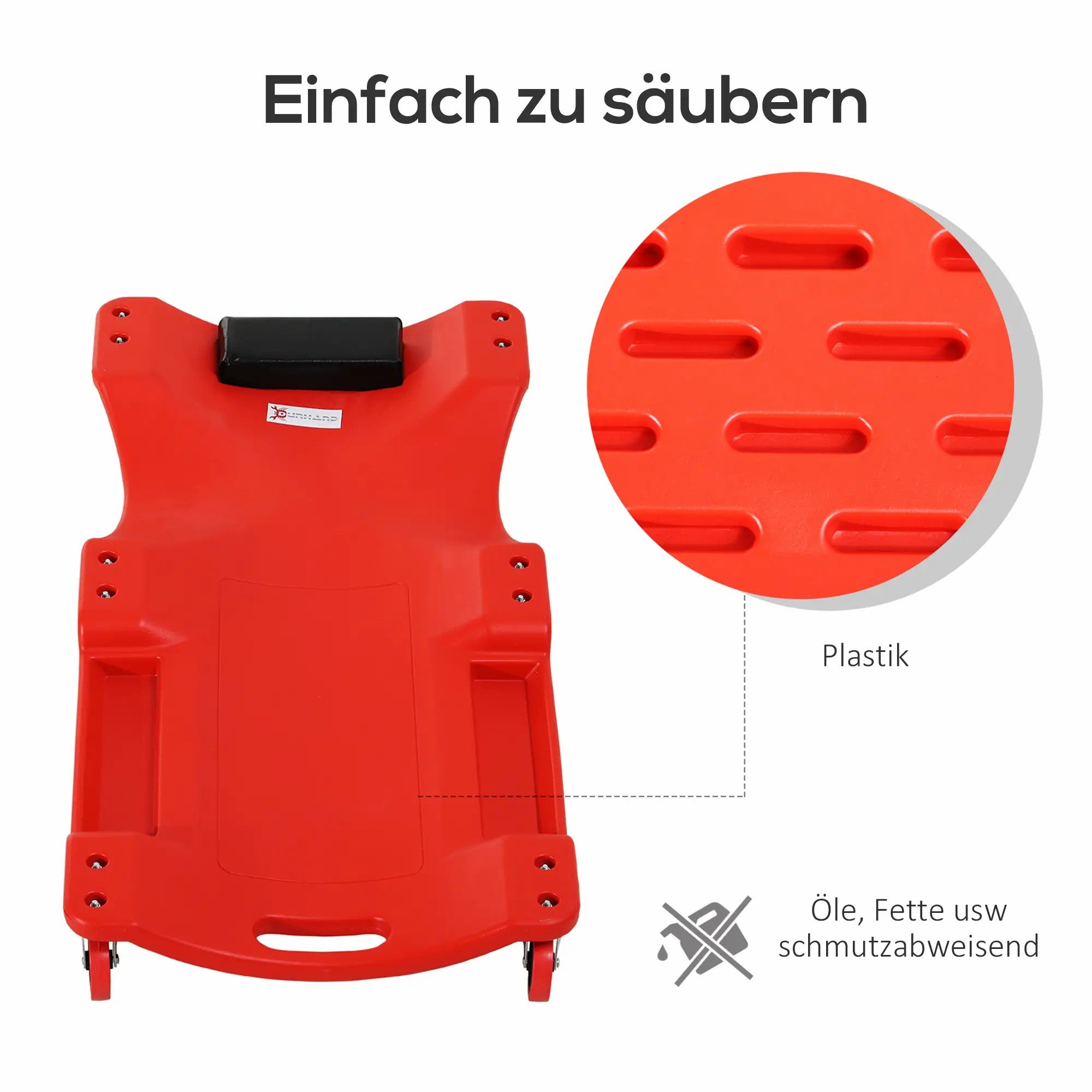 DURHAND Car Rolling Board Workshop Bed, 6 Wheels, 120 kg Load Capacity, Red