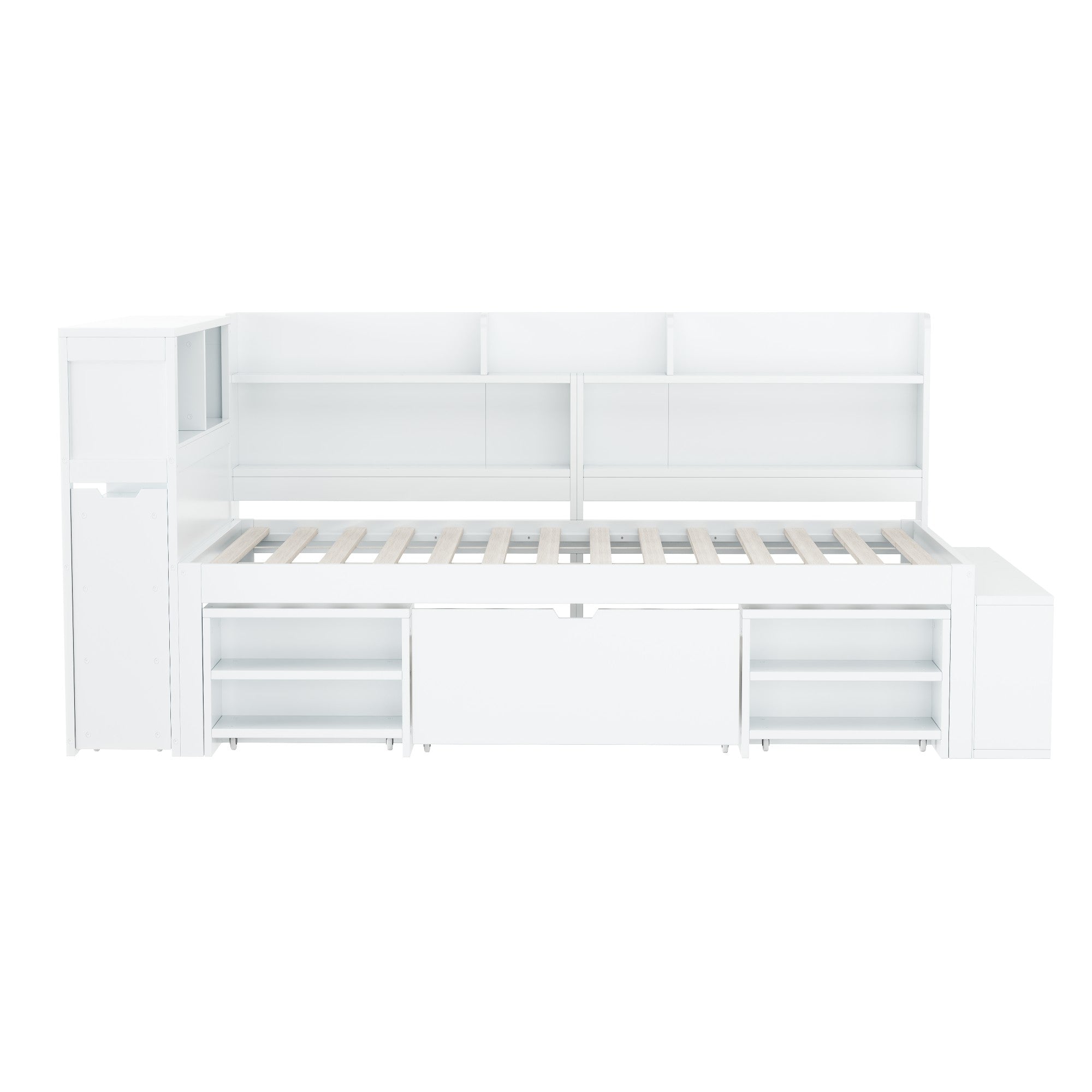 Children's Bed, Single, Multifunctional with Storage and Slatted Base, White