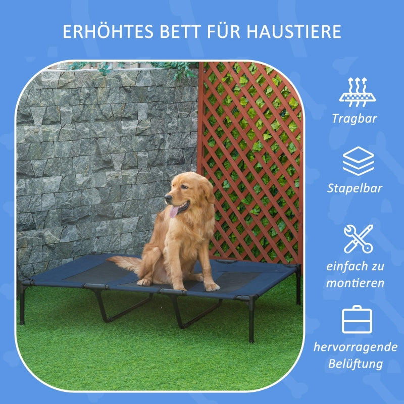Foldable Dog Bed, Raised Outdoor Stand 122x92x23cm Blue & Black
