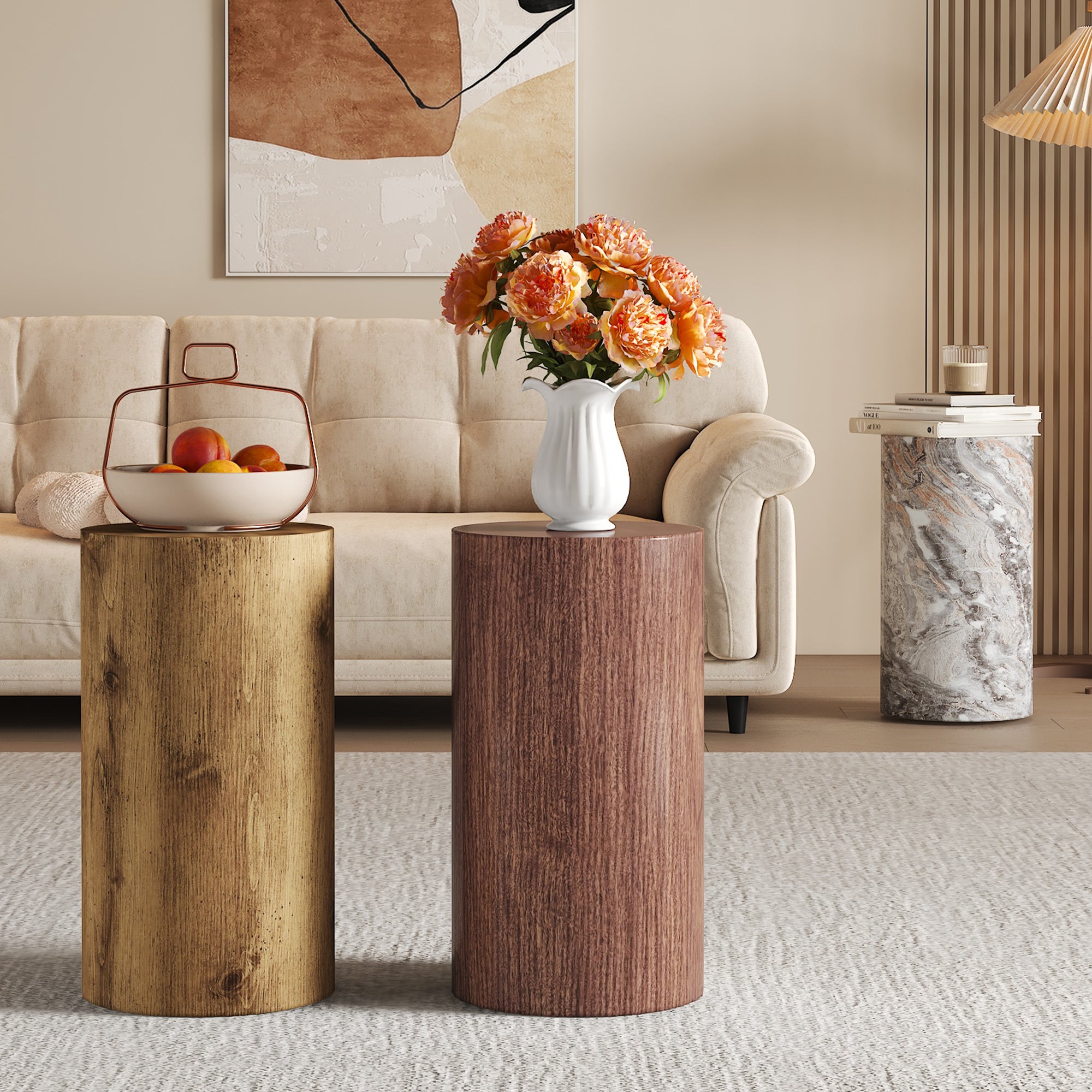 Coffee Table Round Minimalist Design MDF - Walnut