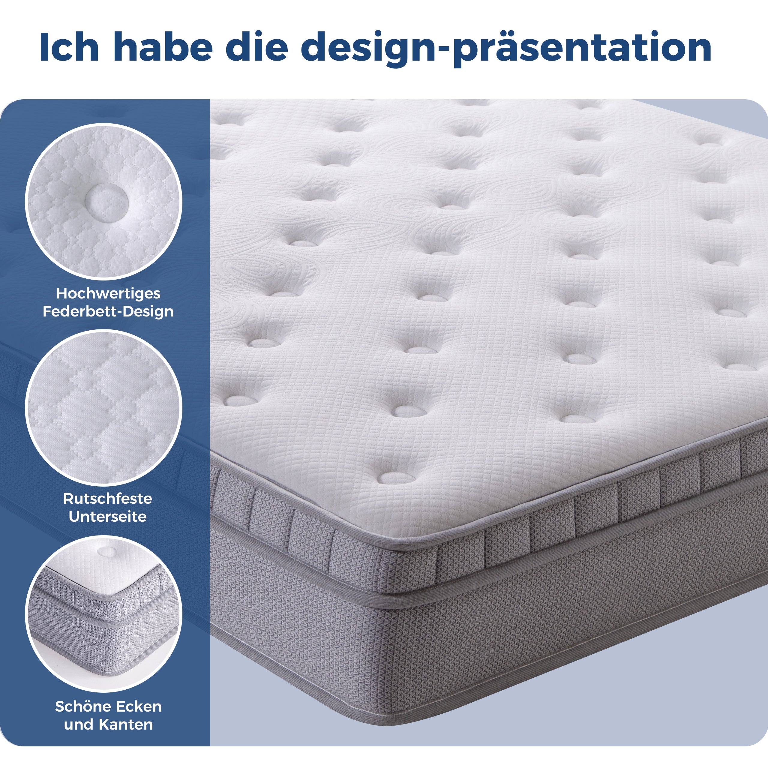 Pocket Spring Mattress 180x200, 7-Zone Ergonomic H3 with Comfort Foam, OEKO-TEX Certified White