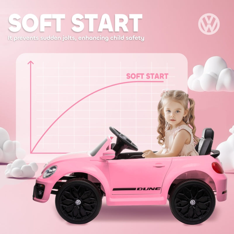 Volkswagen Beetle 12V Ride on Car with Remote Control, Suspension Wheels, Pink