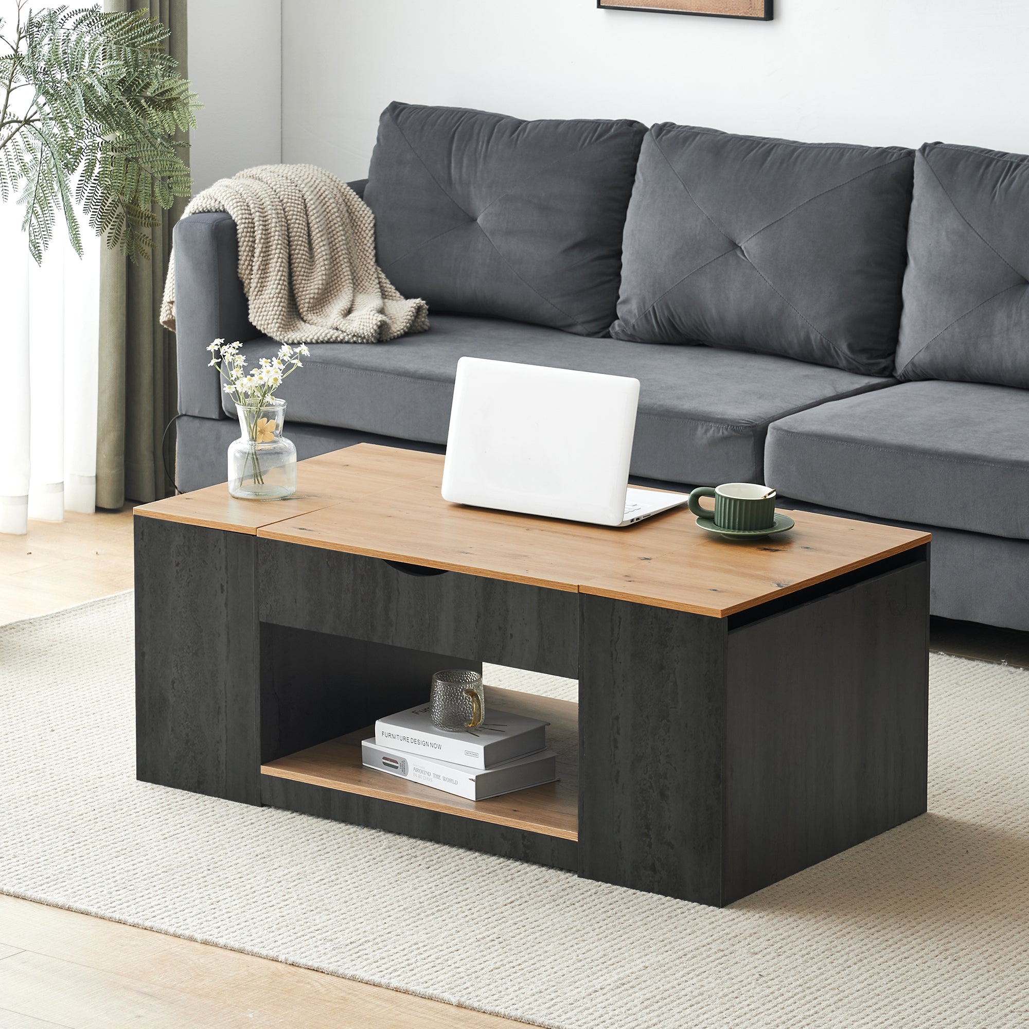 Coffee Table with Lift Function & Storage 109.5cm - Grey Frame