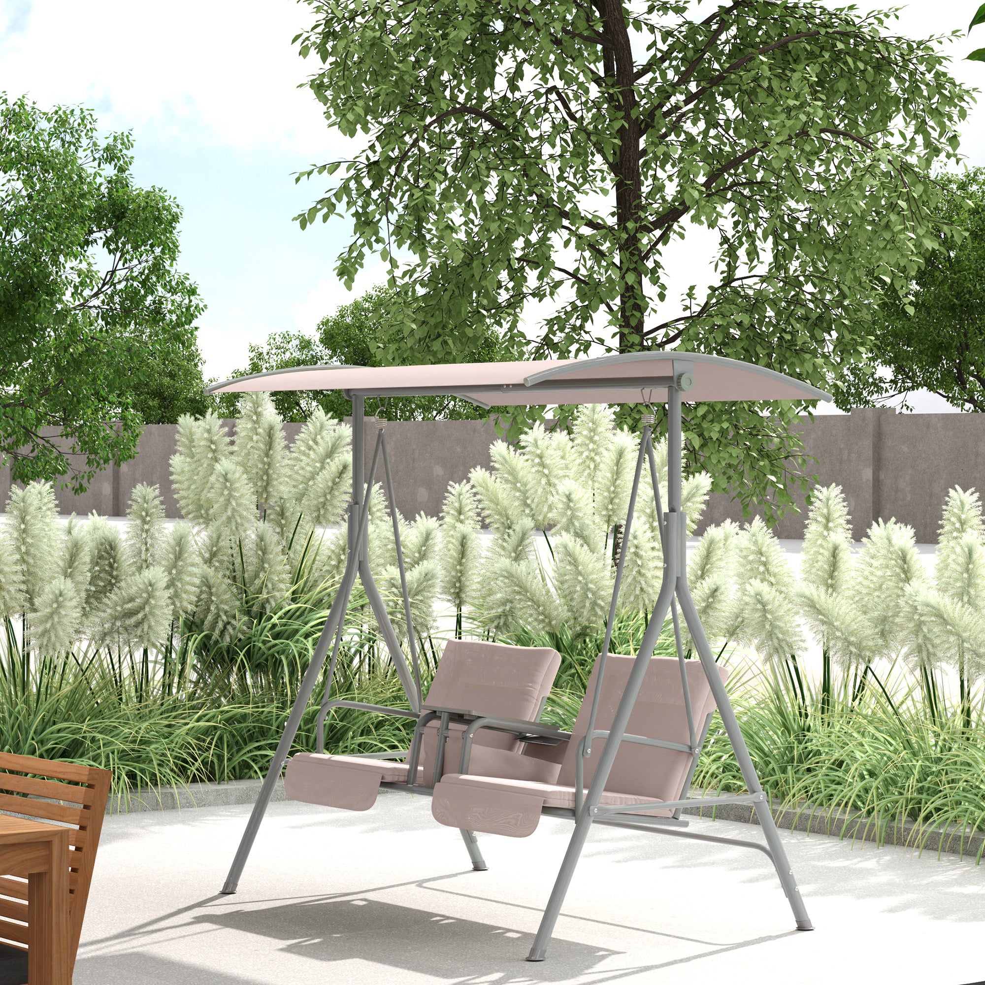 Hollywood Swing 2-Seater with Sunshade, Cup Holder, 180kg Capacity, Beige