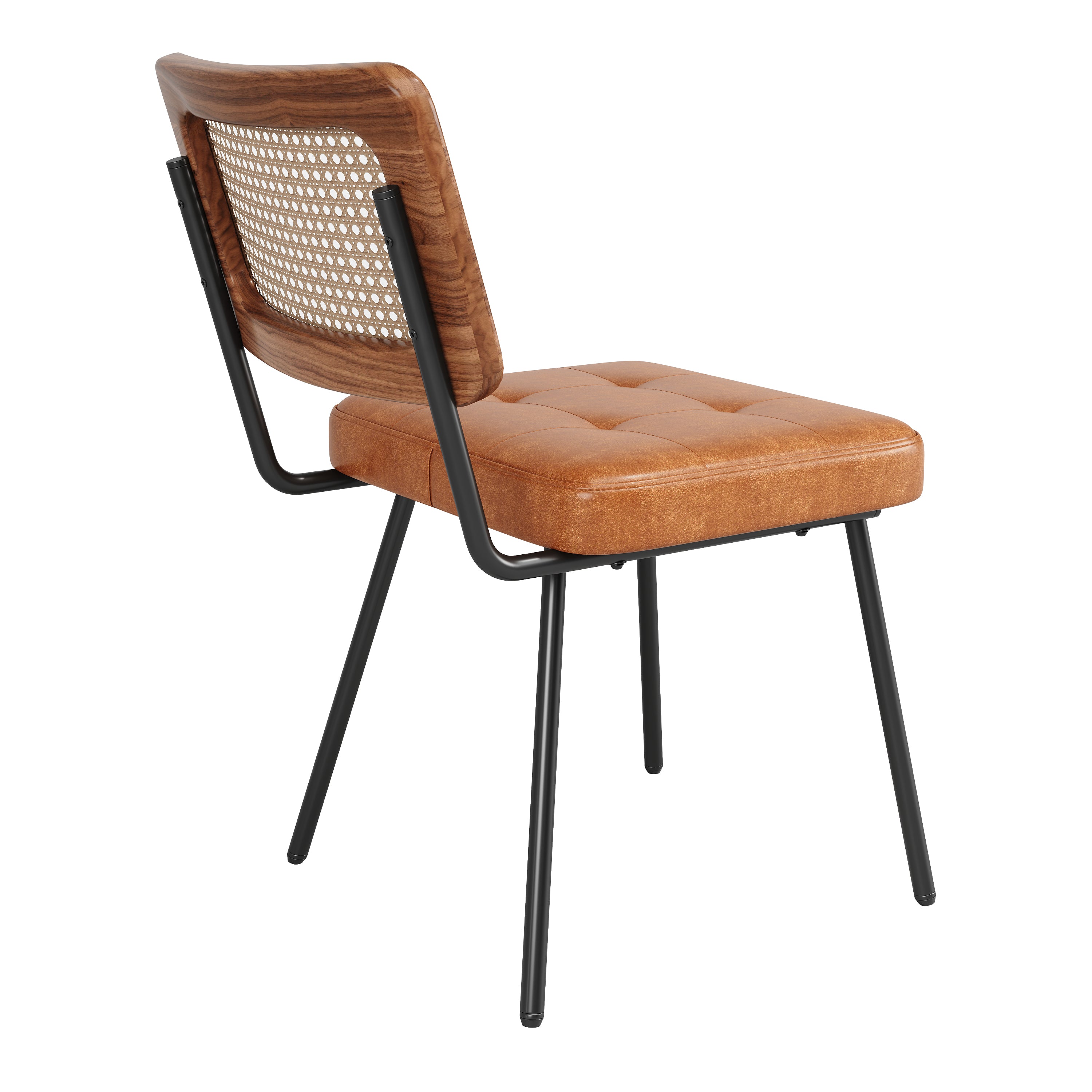 Ergonomic Dining Chair Set of 2 with Rattan and Faux Leather