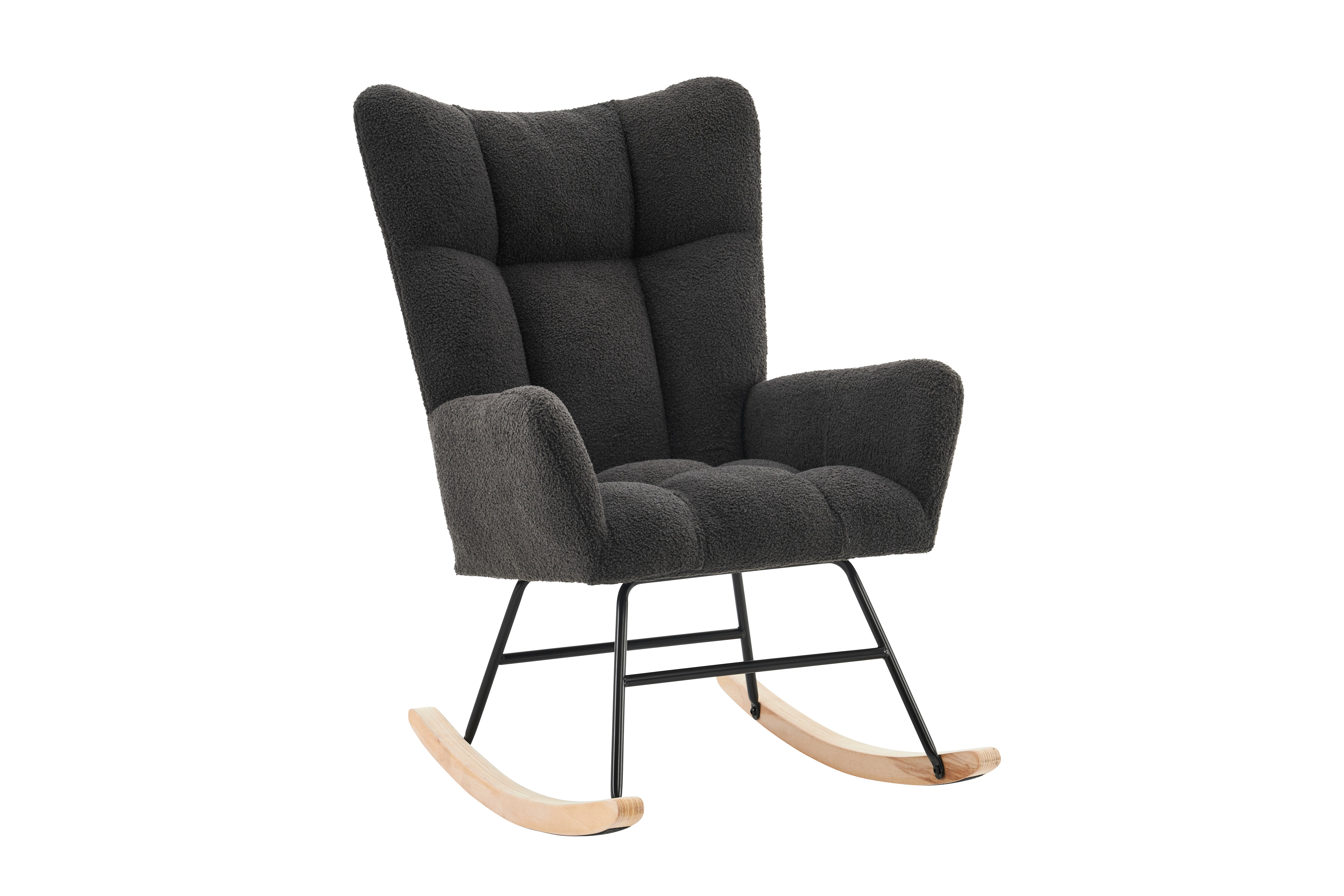 Modern Rocking Chair, High Backrest Armrests, Grey