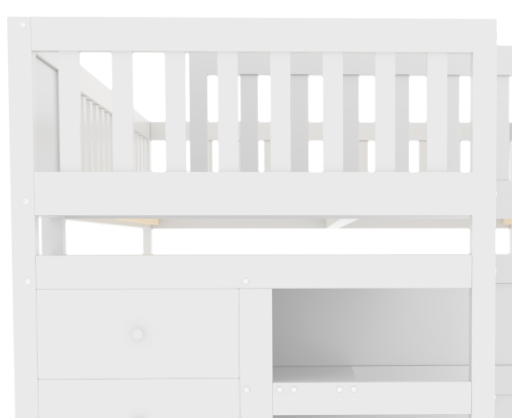 Wooden Bunk Bed with Ladder, Storage Drawers & Space-Saving Design, White