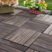 Solid Wood Interlocking Decking Tiles, 27 Pcs 30x30cm for Patio, Black