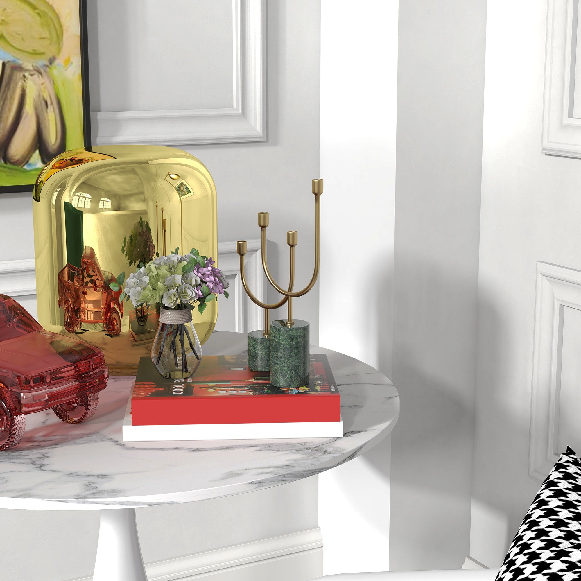 Small 2-Person Dining Table, Elegant Steel Base, White and Grey