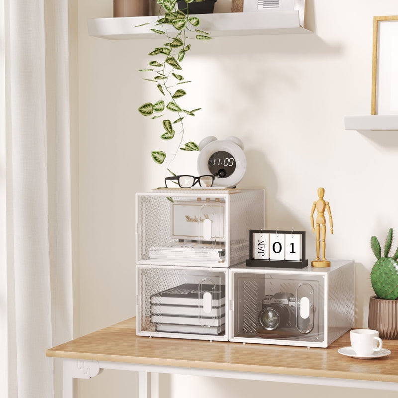 8PCS Clear Shoe Box Stackable Magnetic Door Storage for Size 12/46 Plastic