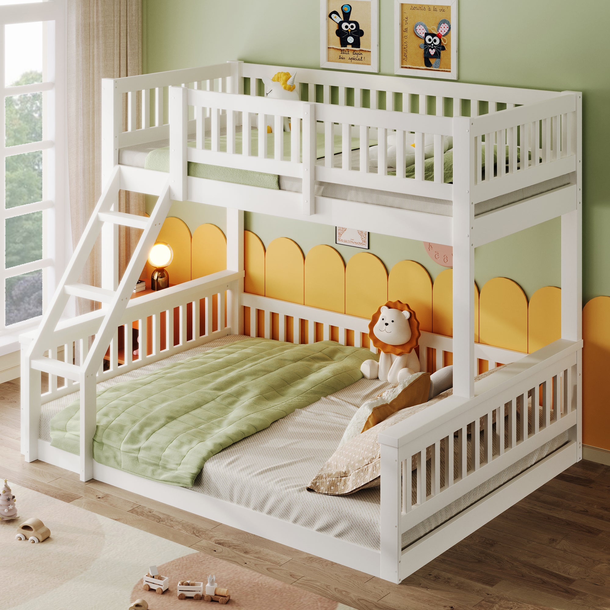 Bunk Bed 90x200cm/140x200cm Mixed Size with Ladder & Rail White