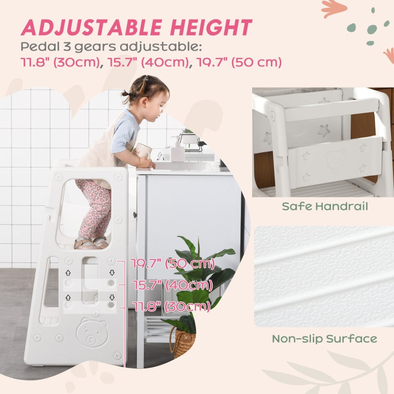 Kids Step Stool Adjustable Standing Platform Kitchen White