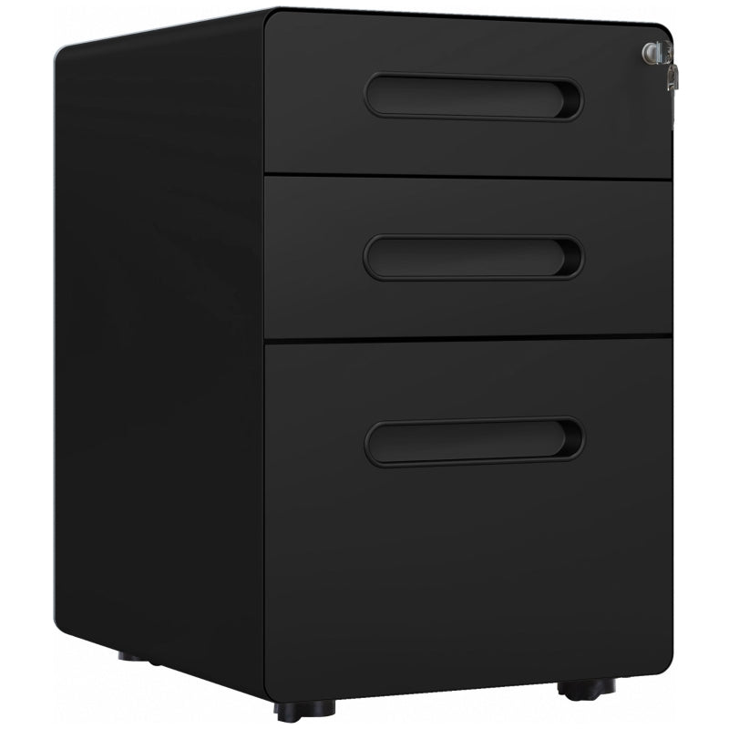Lockable File Cabinet 3 Drawers Anti-Tilt Office Storage Black