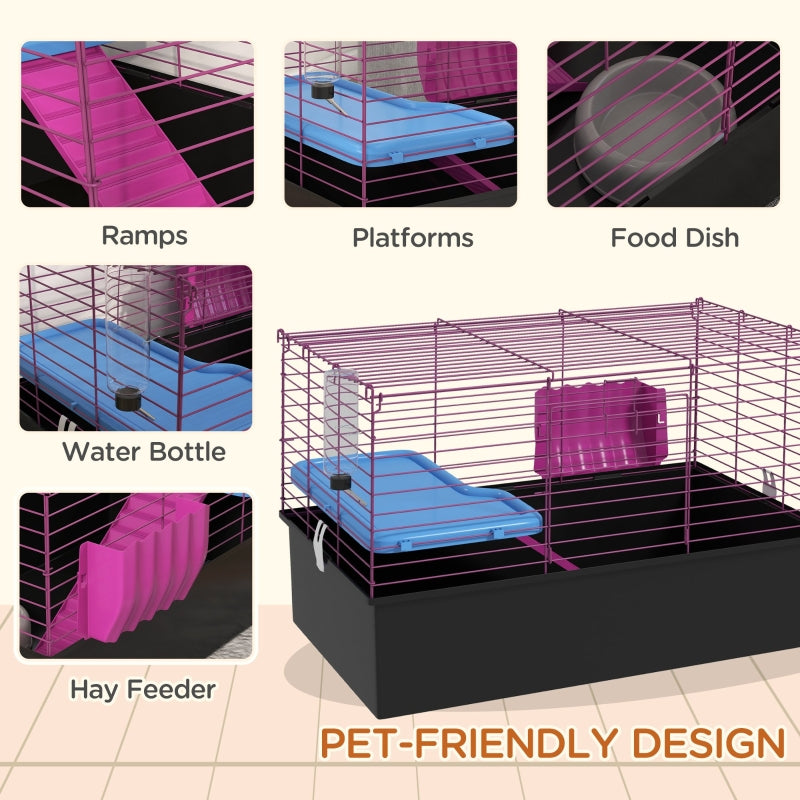 Small Animal Cage, Pet Playhouse with Platform and Ramp, 71 x 46 x 47cm