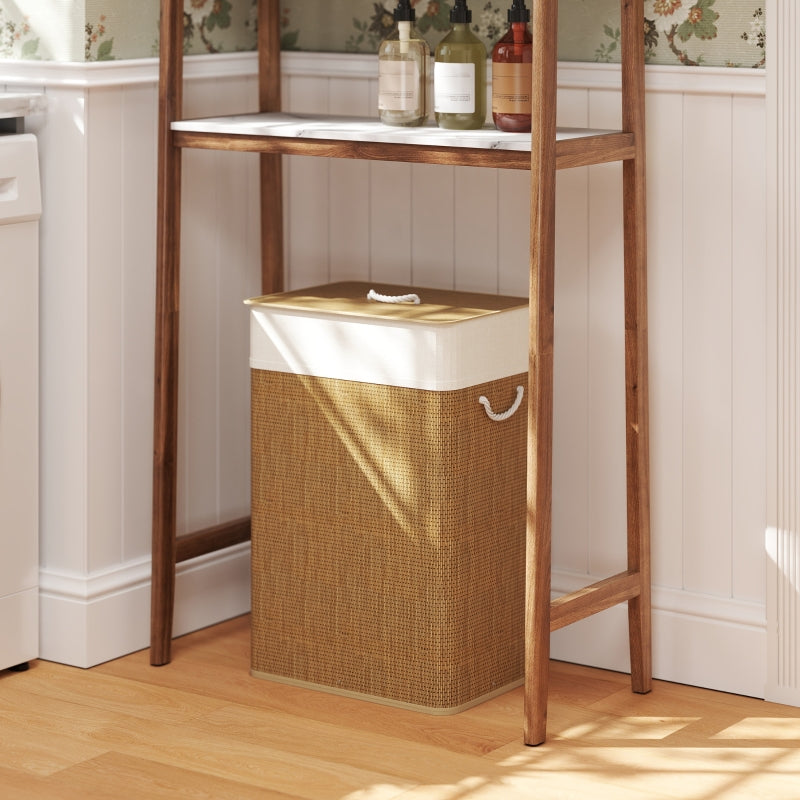Bamboo Laundry Basket 72L with Lid, Rope Handles, Removable Laundry Bag, Brown