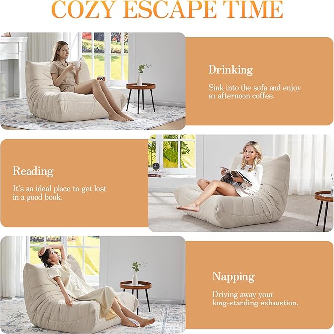 MMC-MIBAI Bean Bag Chair Ergonomic 5-Point Support Suede