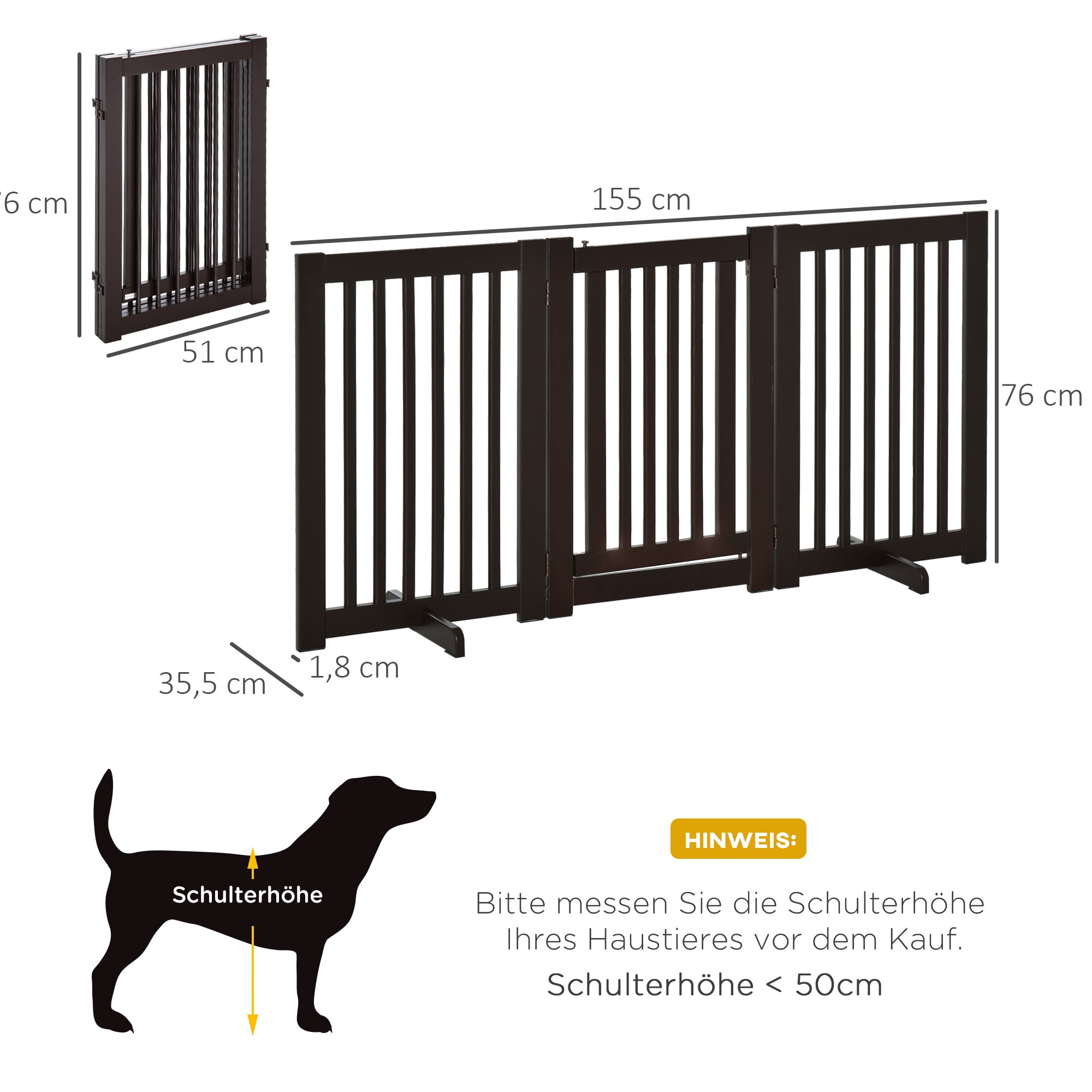 Dog Gate, Freestanding Adjustable Foldable, Dark Brown Wood