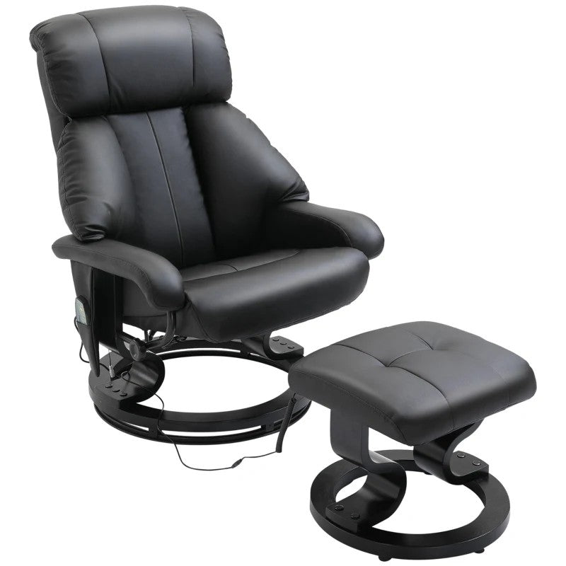TV Armchair Reclining Deep Padding High Back 360° Swivel, Faux Leather Black