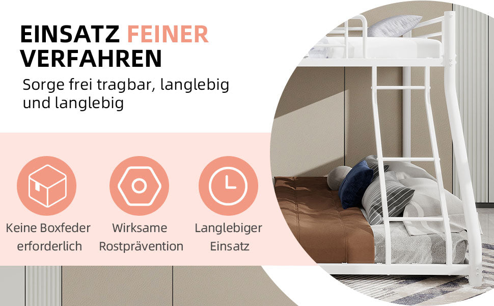 Bunk Bed, Twin Over Full with Ladder & Guardrail, Heavy Duty Metal