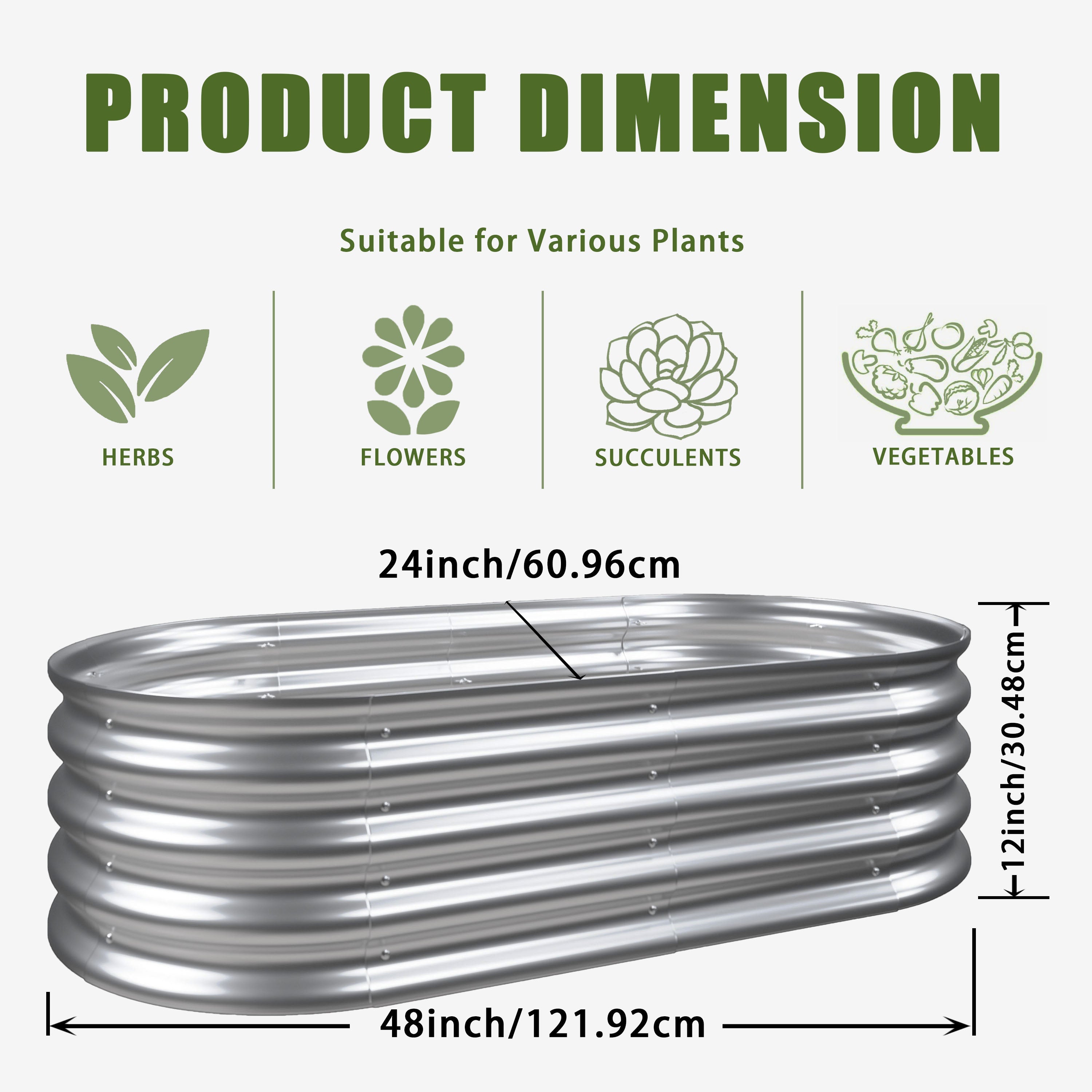 Raised Bed Metal Galvanized Planter Elevated Garden Kit, Rust Resistant, Easy Assembly, 4x2x1ft