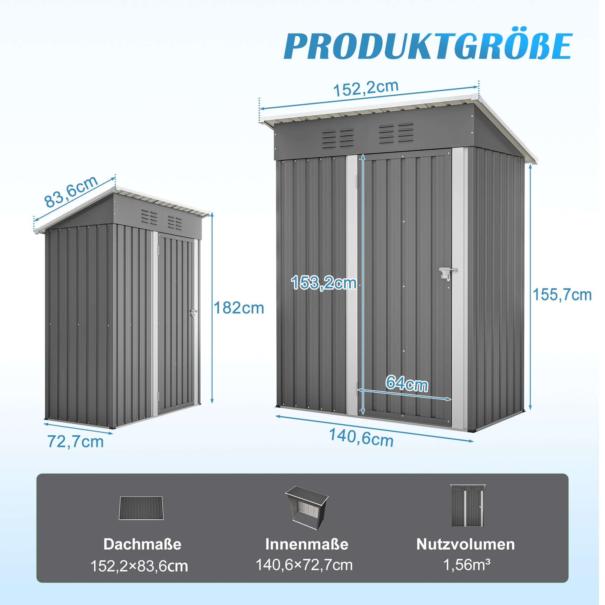 Garden Shed Flat Roof, 152x84x182 cm Tool Shed with Lockable Door, Dark Grey