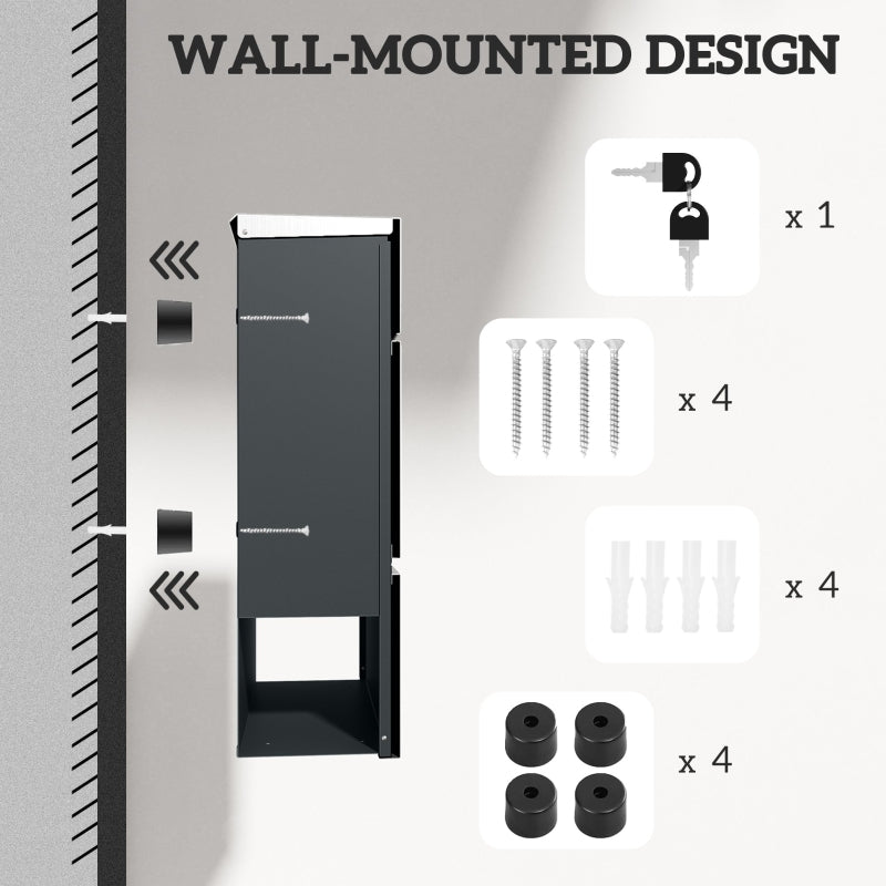 Wall Mounted Post Box with Viewing Window and 2 Lock Galvanised Steel Silver