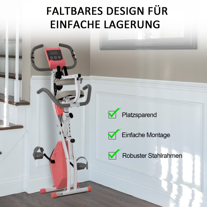 X-Bike 2-in-1 Exercise Bike Foldable 8-Level Magnetic Resistance LCD Monitor Tension Cables Pink