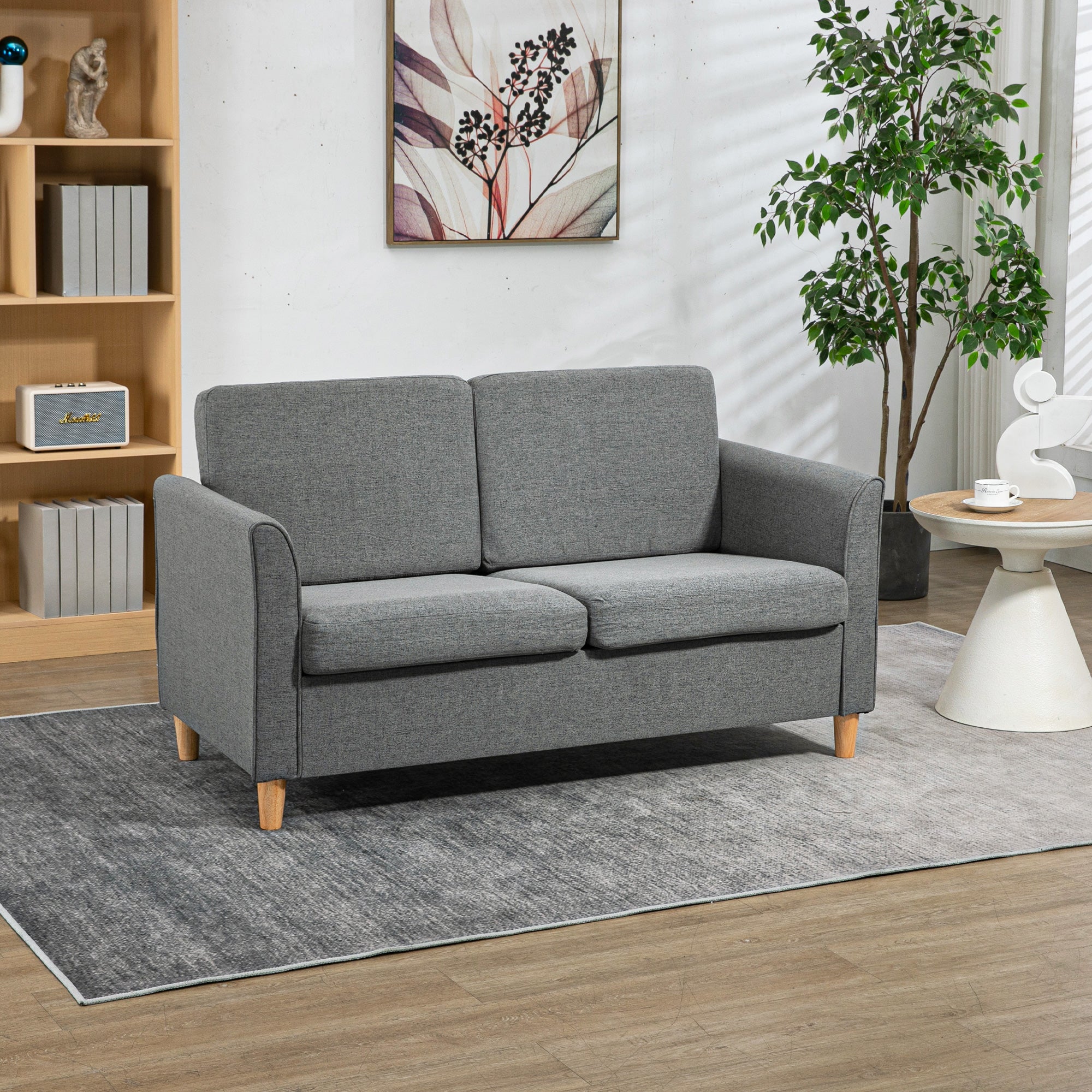 Compact Loveseat Sofa, 2 Seater with Wood Legs, Grey