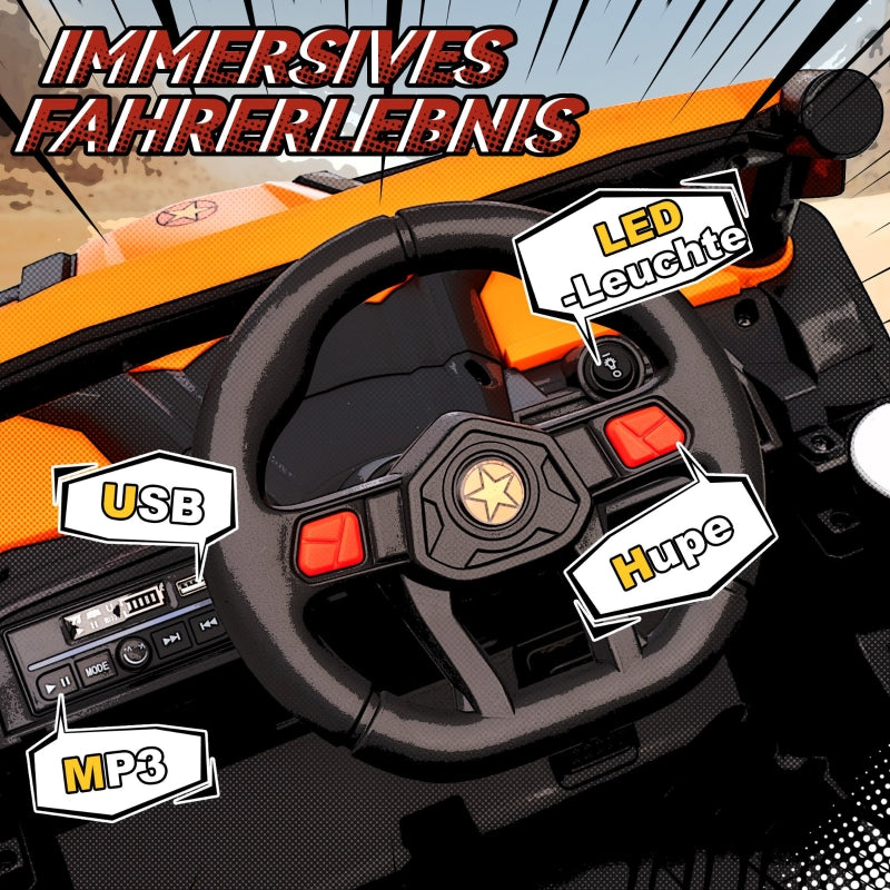 Kids Electric Ride-On Car with Remote Control, LED Lights and USB, Orange