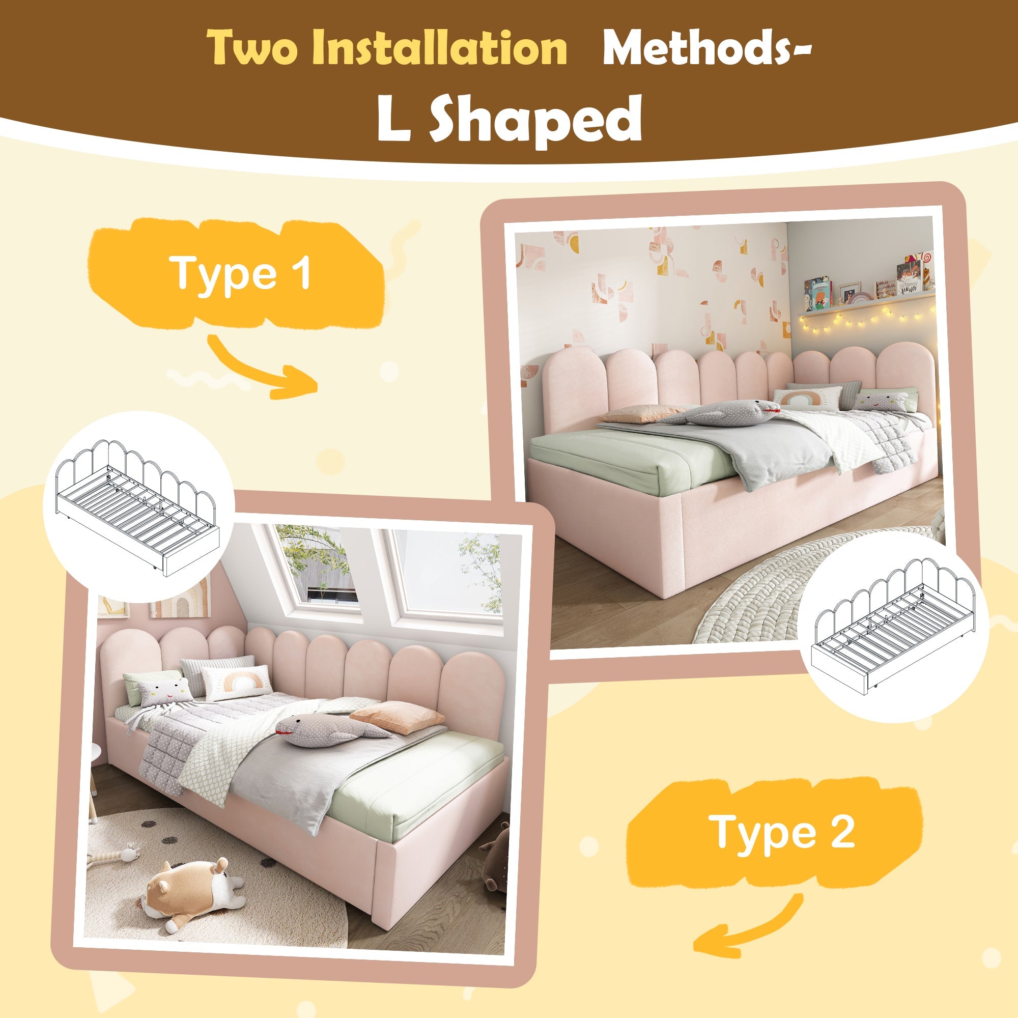 Upholstered Bed Daybed With Pull-Out Bed, 3FT Single Sofa Bed, Velvet, Pink