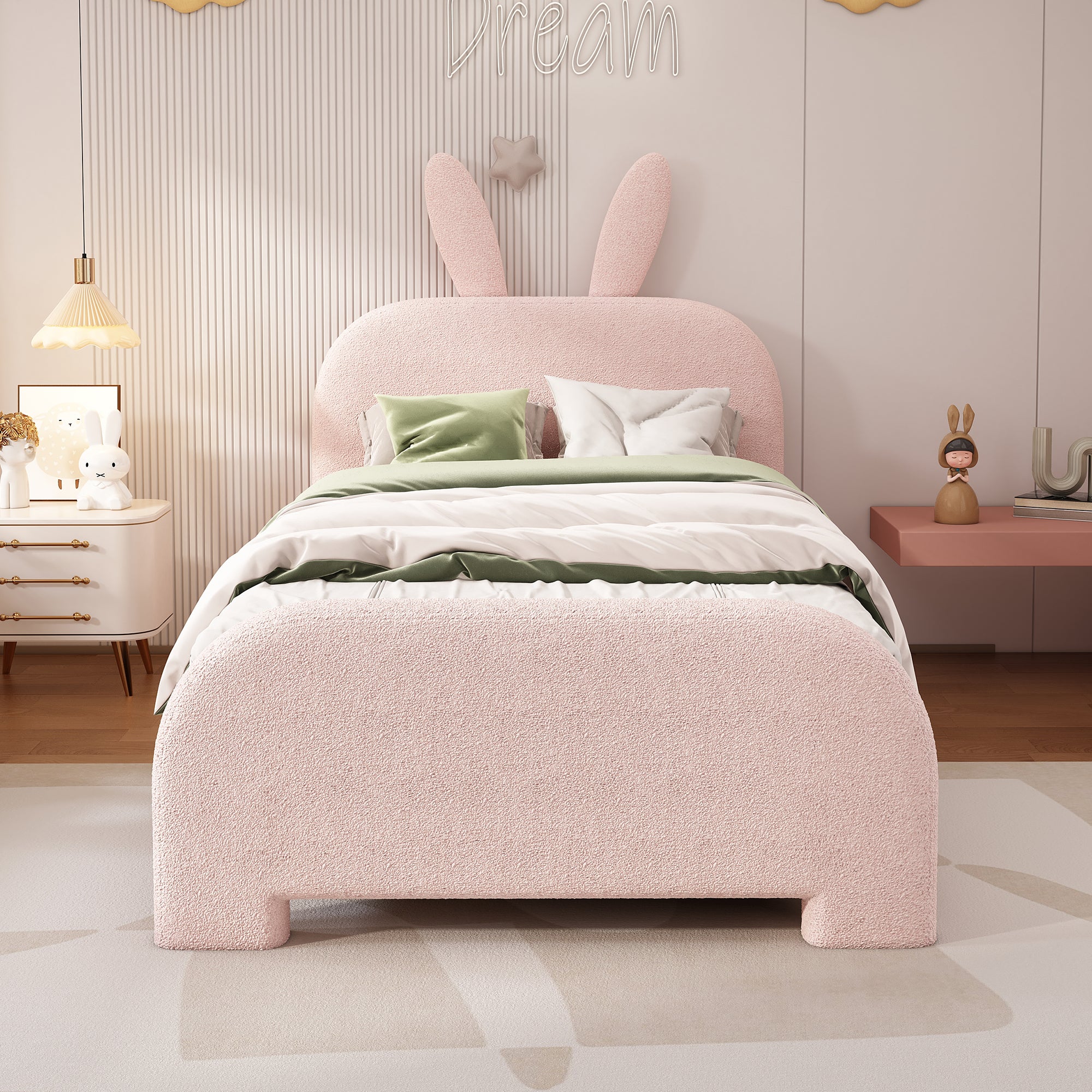 Flat Bed 90x200cm Cartoon Rabbit Shape 2 Drawers - Pink