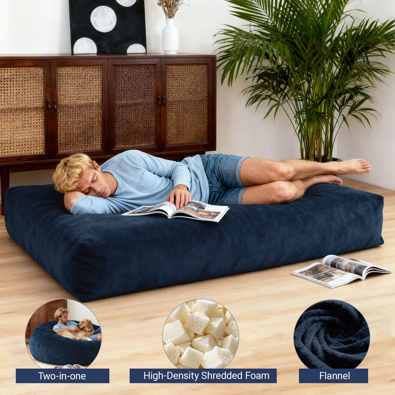 DBC-LANSE Convertible Bean Bag Chair Bed - 2-in-1 Indoor Lounge Solution