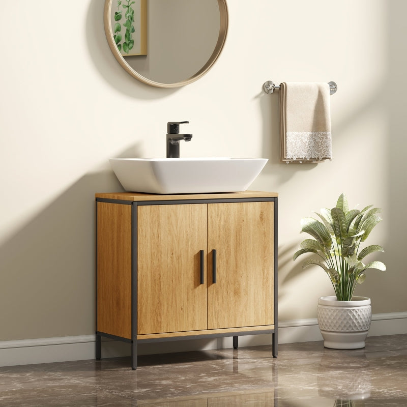 Bathroom Vanity Unit with 2 Doors and Adjustable Shelf, Oak