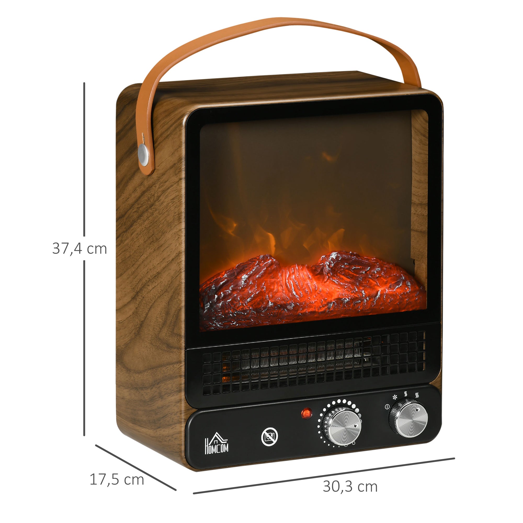 Electric Fireplace, 750/1500W, Flame Effect, Freestanding, Metal