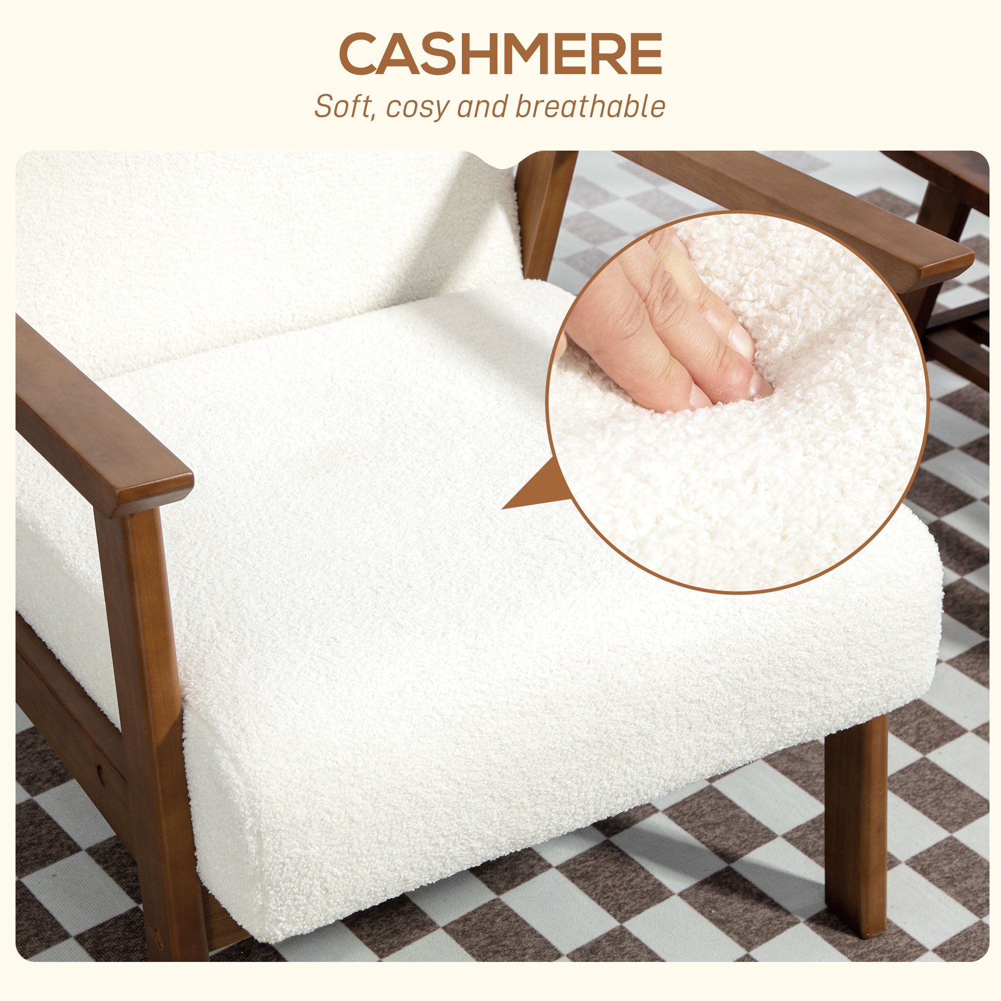 Boucle Accent Chair Mid Century Design - White