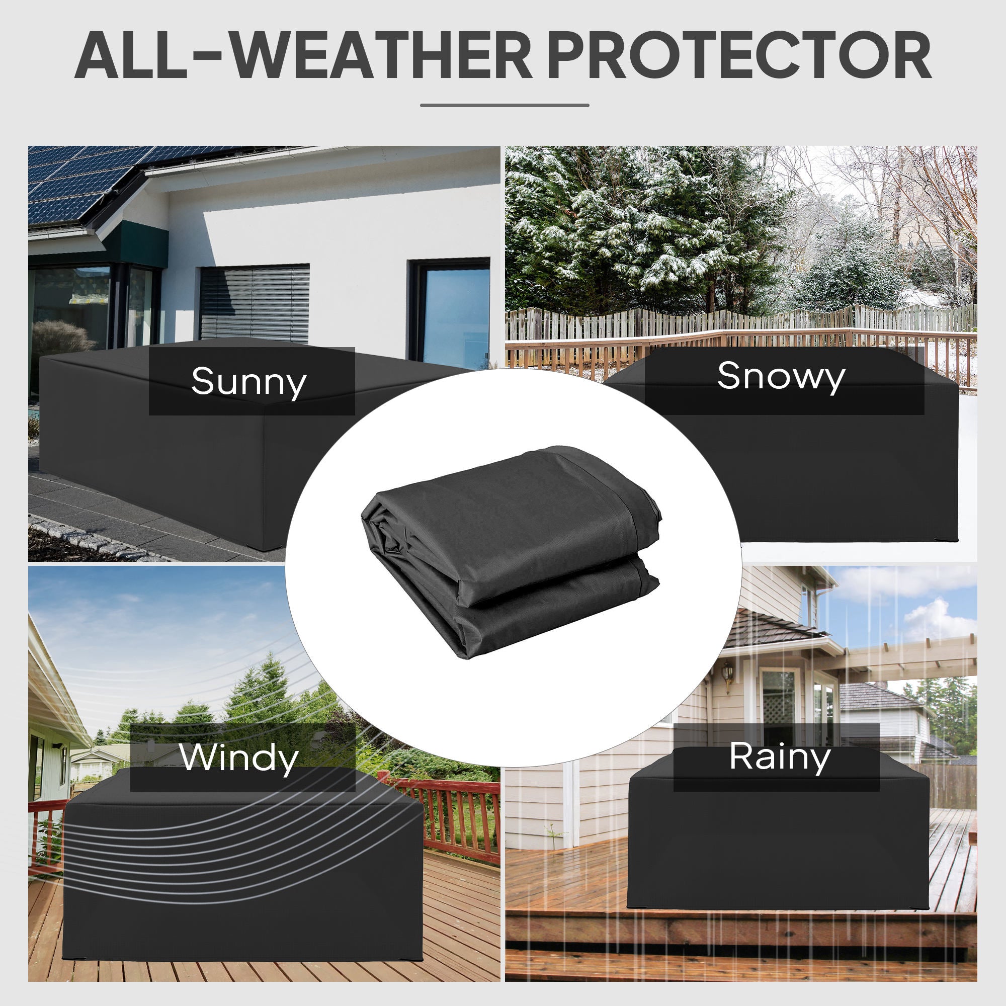 Outdoor Furniture Cover, Waterproof Anti-UV Rattan Sofa Set Protection, 600D Oxford Black