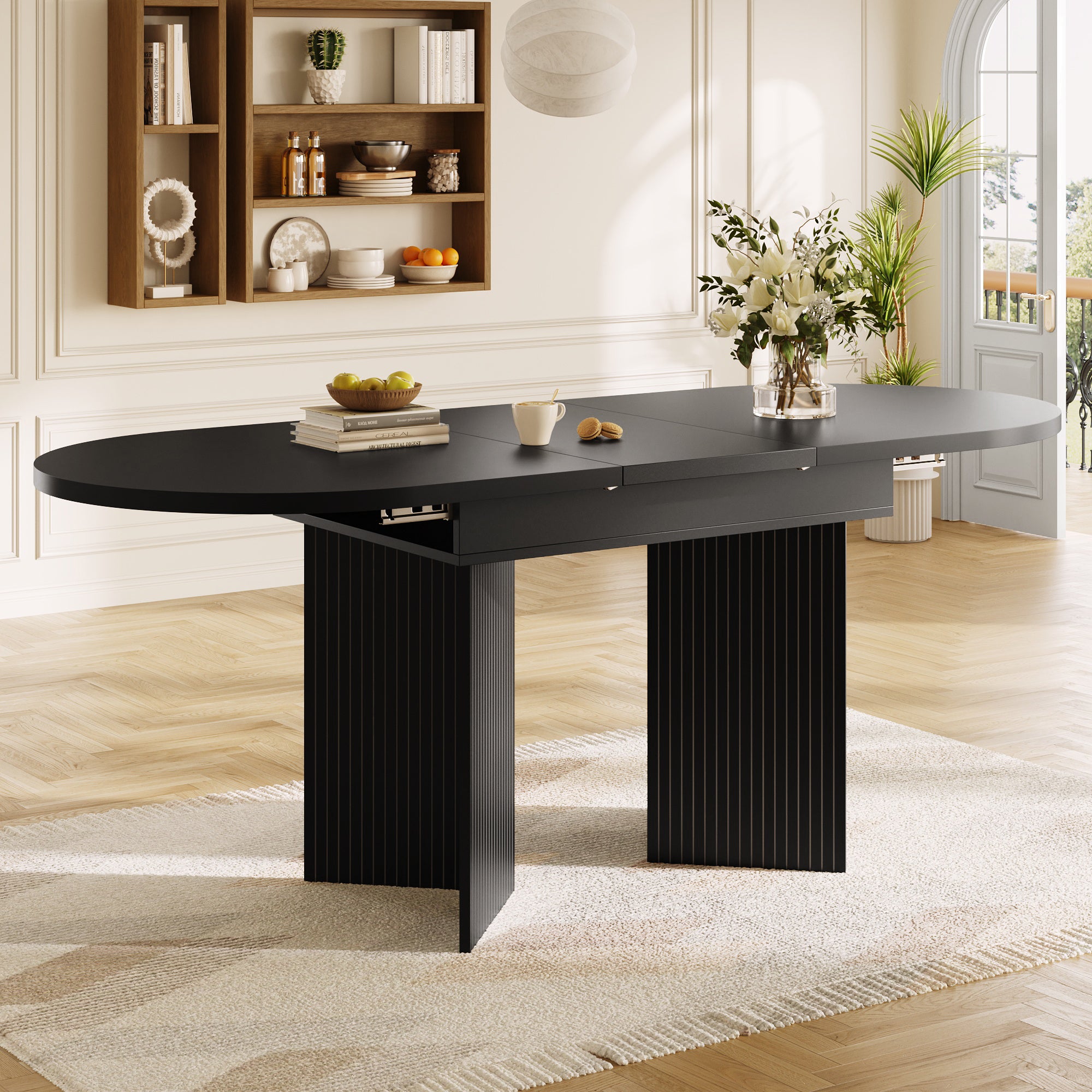 Extendable Dining Table with Internal Extension Leaves, 120-160cm, Black