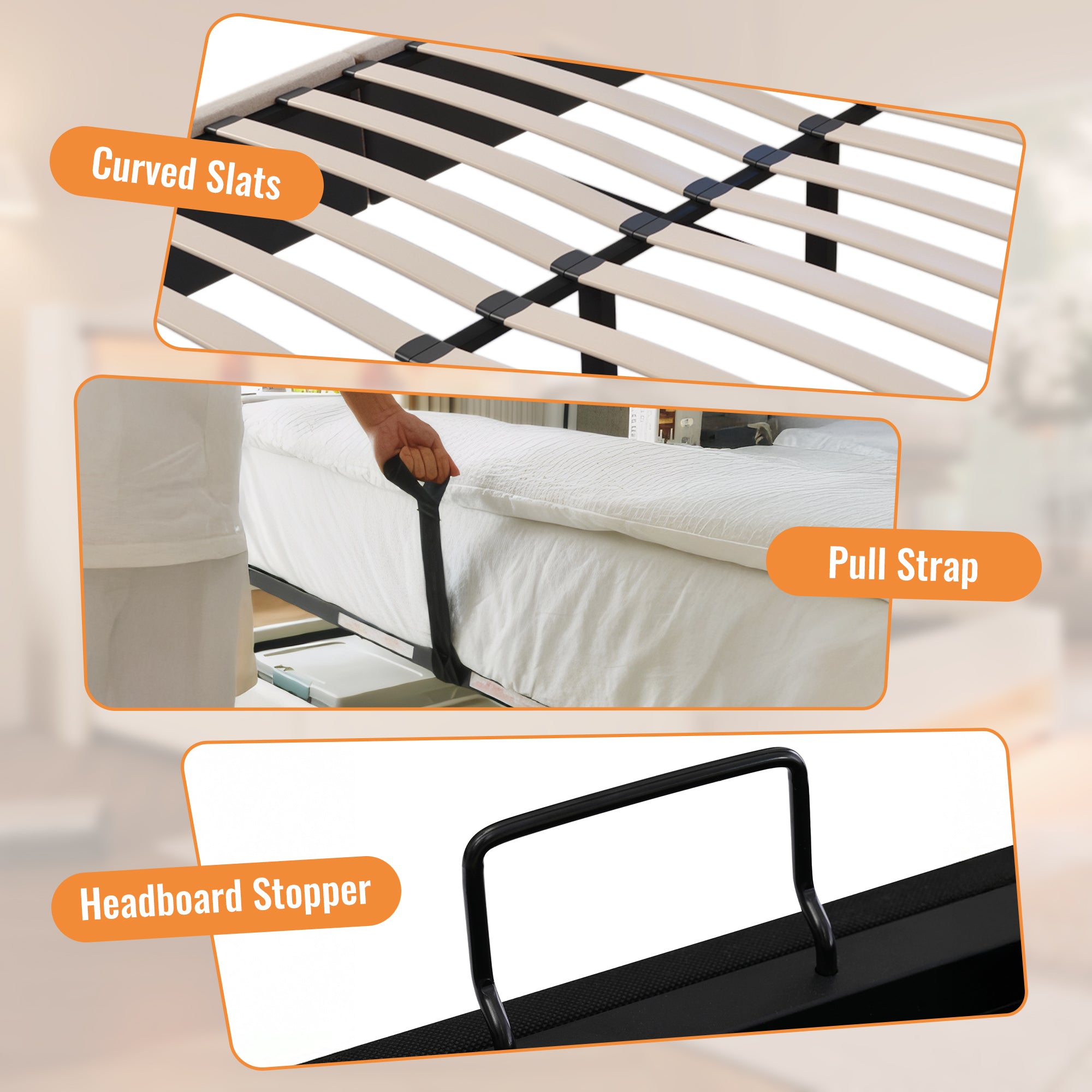 Upholstered Double Bed 150 x 200 cm with LED Lighting, USB Type-C Charging, Storage Headboard, 5FT King Size, Linen, Beige