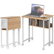 Folding Desk small 63 cm with wheels, shelf, storage bag, natural