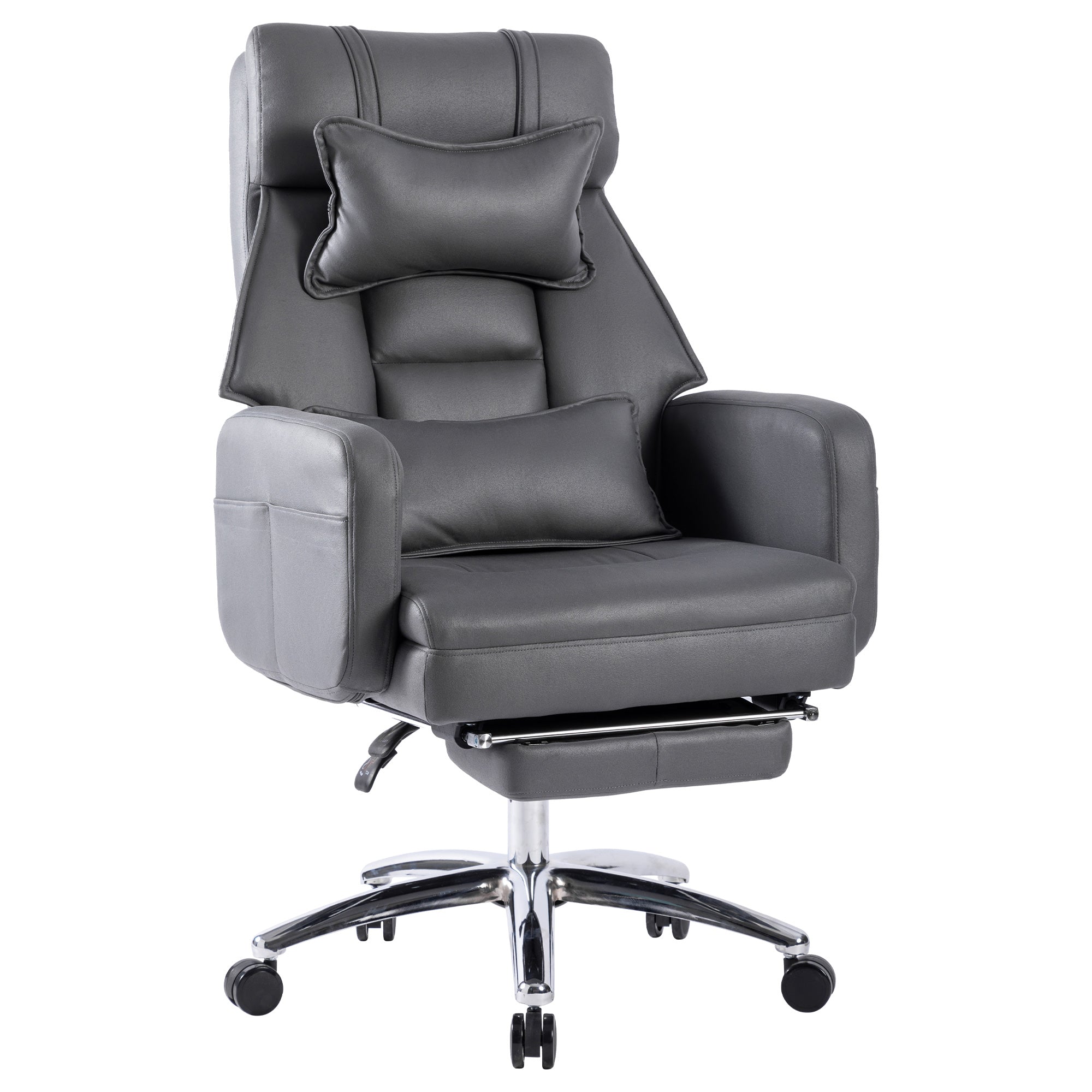 Swivel Ergonomic Office Chair High Back Lumbar Headrest 155° Reclining - DARK GREY Technology Leather