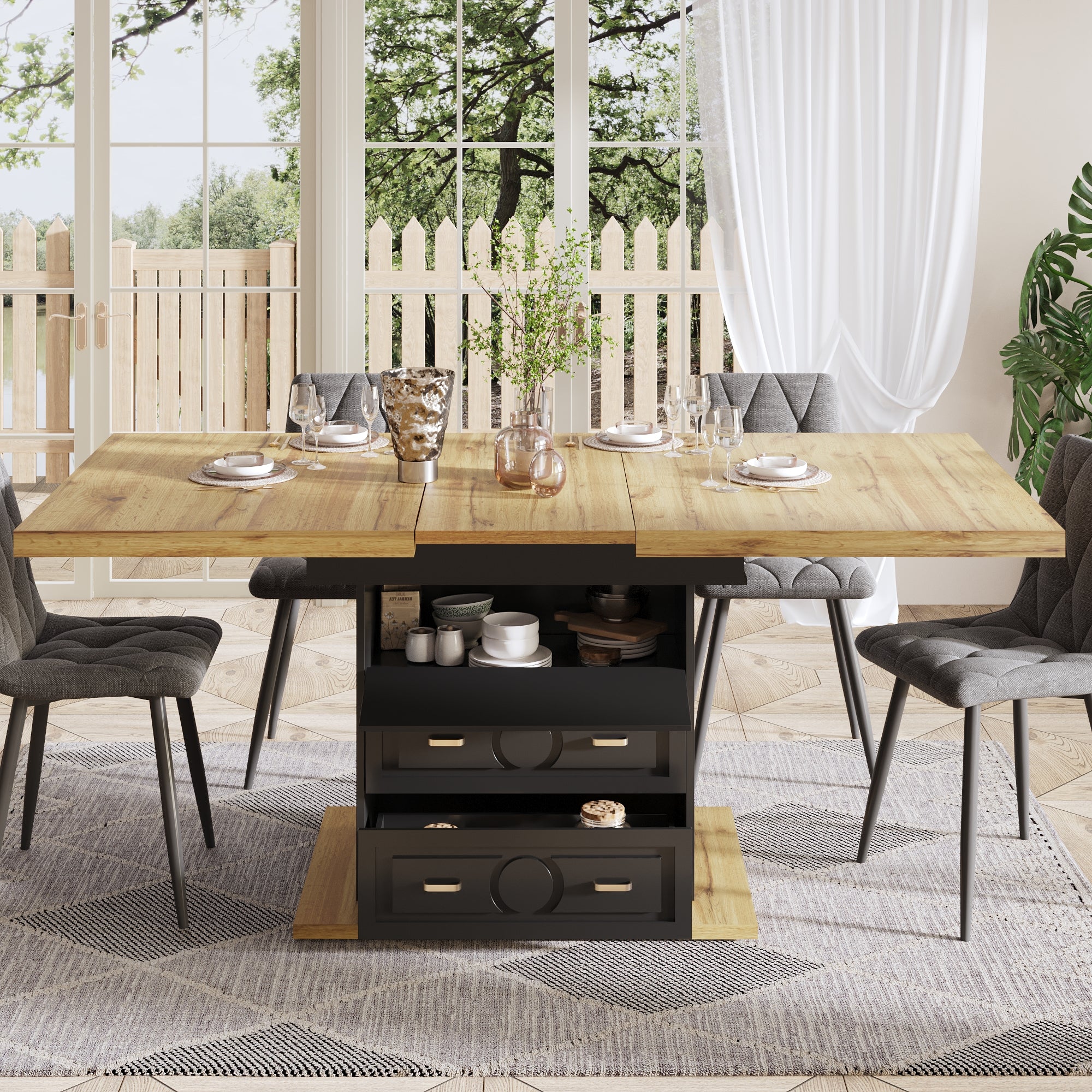Extendable Dining Table 110-140x80cm 6 Person - Wood Grain